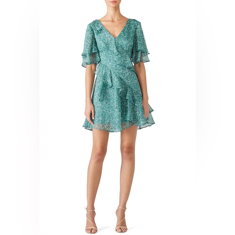 Keepsake Genesis Green Ditsy‎ Floral Ruffle Mini Dress Feminine Cottage Small
